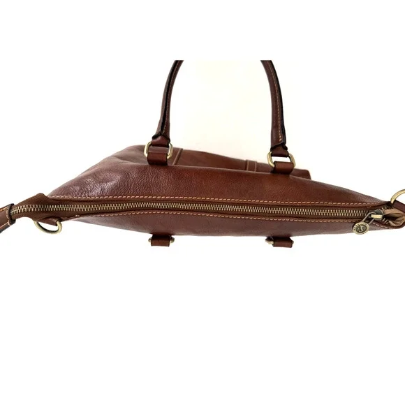 Persaman Work Tote Bag Brown Leather Top Zip Double Handles Crossbody Strap